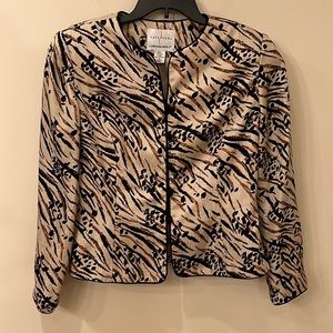 Adrianna Papell blazer jacket blouse top button size 12 silk button abstract